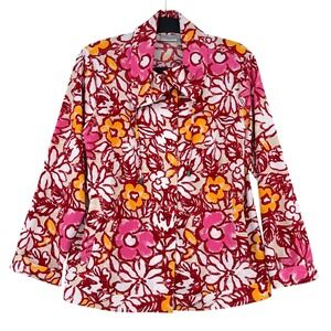 Zenergy by Chico's Floral Zip Up Jacket Women Size 1 Polyester Spandex Red Multi